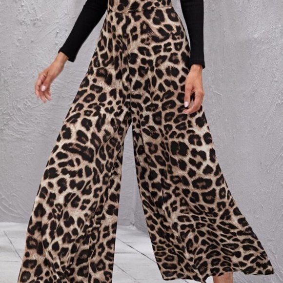 REG or PLUS Camel leopard print wide leg palazzo - Picture 8 of 12